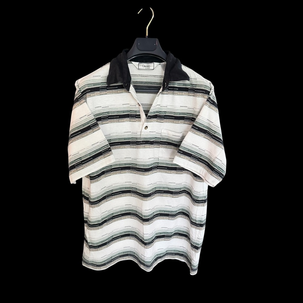 Classics by Palmland Large Striped Polo Shirt Short Sleeve Black‎ White 6020-590